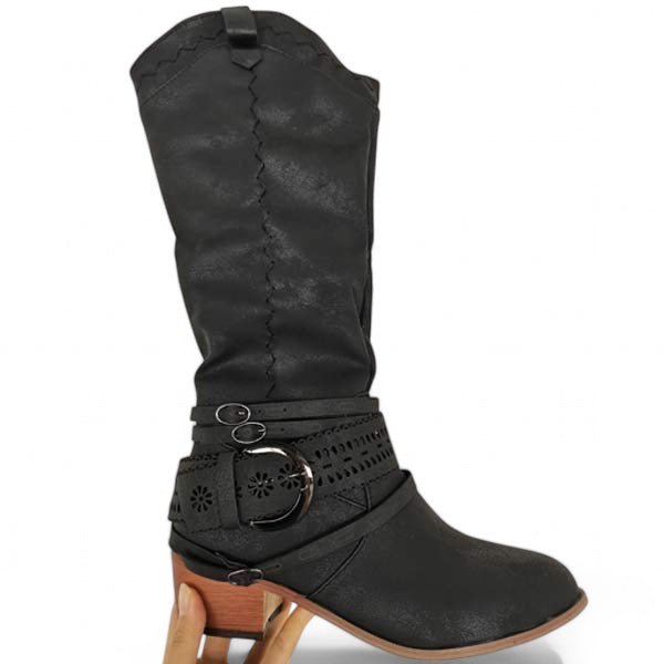 WesternChic Dames Cowboylaarzen – Vintage Kniehoge Laarzen met Zijrits & Trendy Design