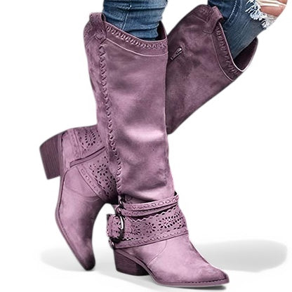 WesternChic Dames Cowboylaarzen – Vintage Kniehoge Laarzen met Zijrits & Trendy Design