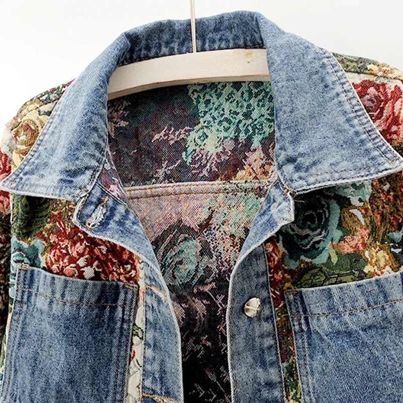 Trendy Gebloemde Denim Jas | Kort