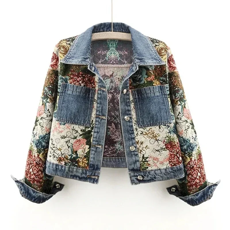 Trendy Gebloemde Denim Jas | Kort