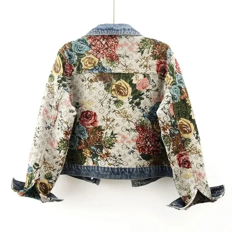 Trendy Gebloemde Denim Jas | Kort