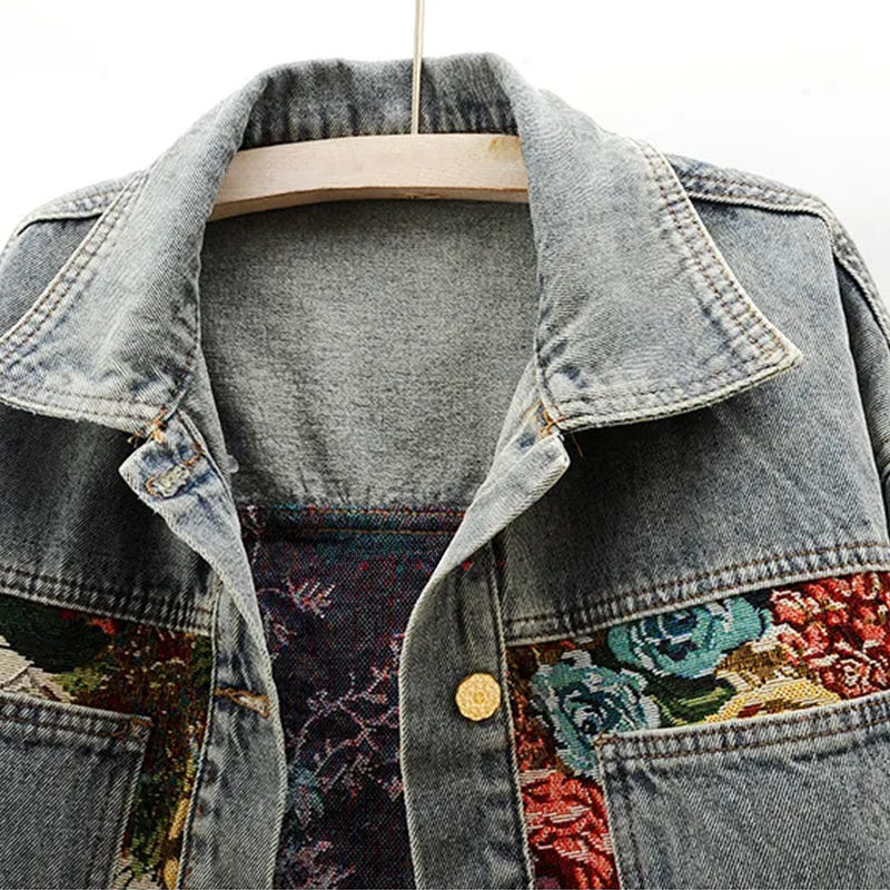 Trendy Gebloemde Denim Jas | Kort
