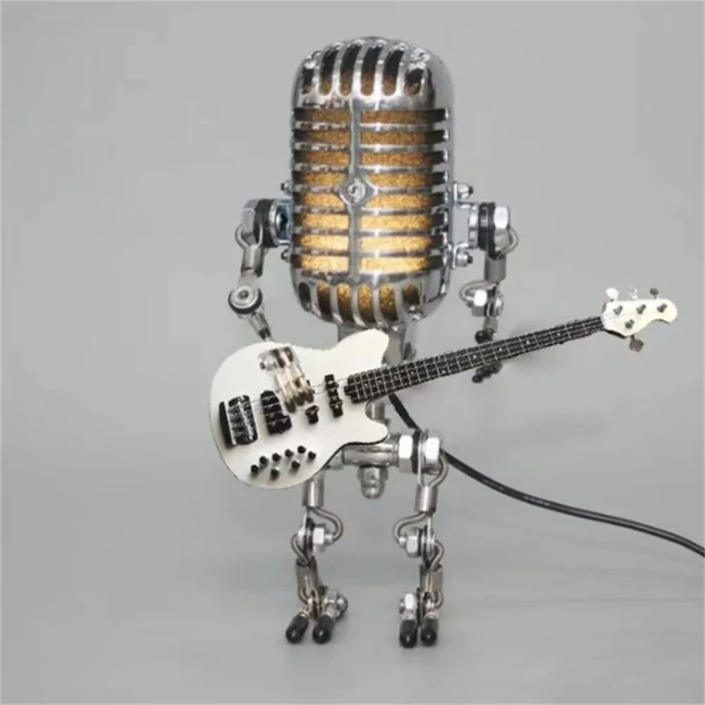 Guitarlamp Robotlamp met Gitaar | Unieke Industriële Tafellamp van Metaal – GuitaroBot Light