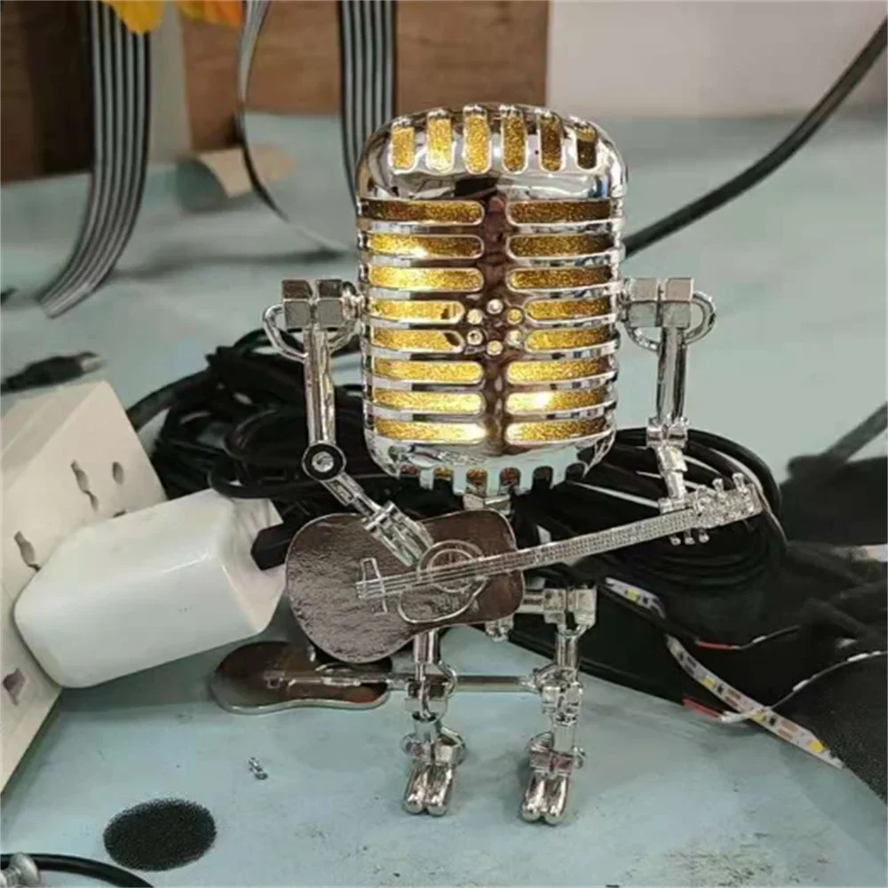 Guitarlamp Robotlamp met Gitaar | Unieke Industriële Tafellamp van Metaal – GuitaroBot Light