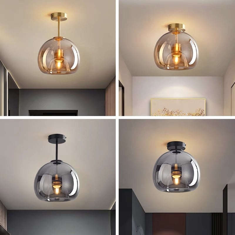 Set van 2 Moderne Koperkleurige Glazen Plafondlampen | Sfeervolle Verlichting voor Hal of Overloop – CopperGlow Duo