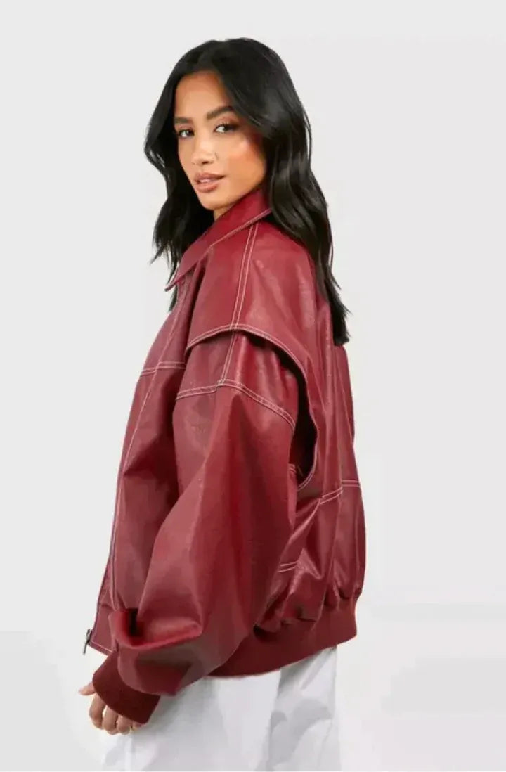 Oversized Leren Jasje Dames | Trendy Faux Leather Jack voor Najaar & Voorjaar