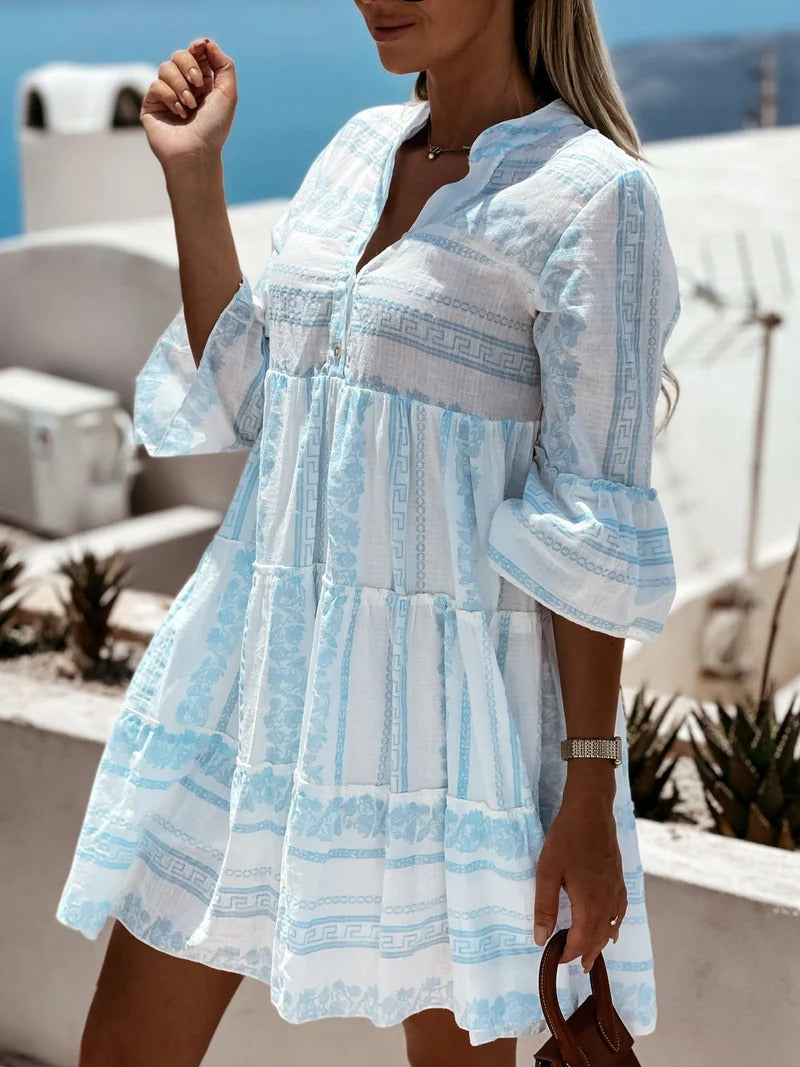 Boho Ruches Zomerjurk Dames 2025 | Luchtige Jurk met Vrolijk Printdesign