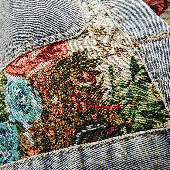 Trendy Gebloemde Denim Jas | Kort