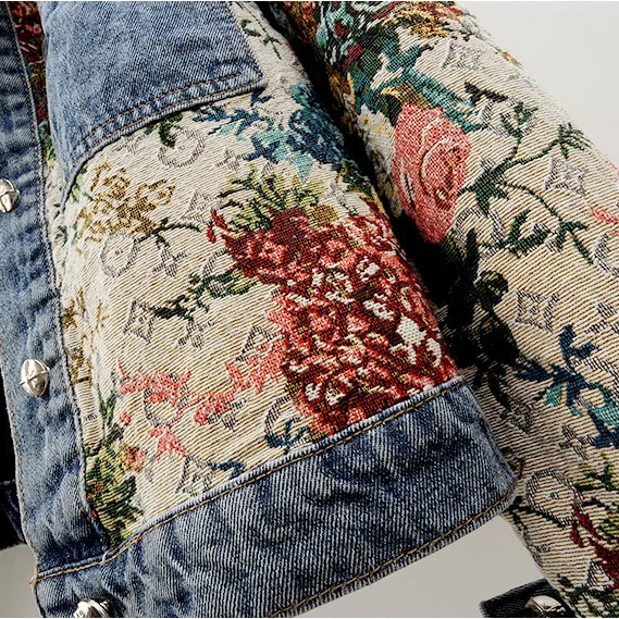Trendy Gebloemde Denim Jas | Kort