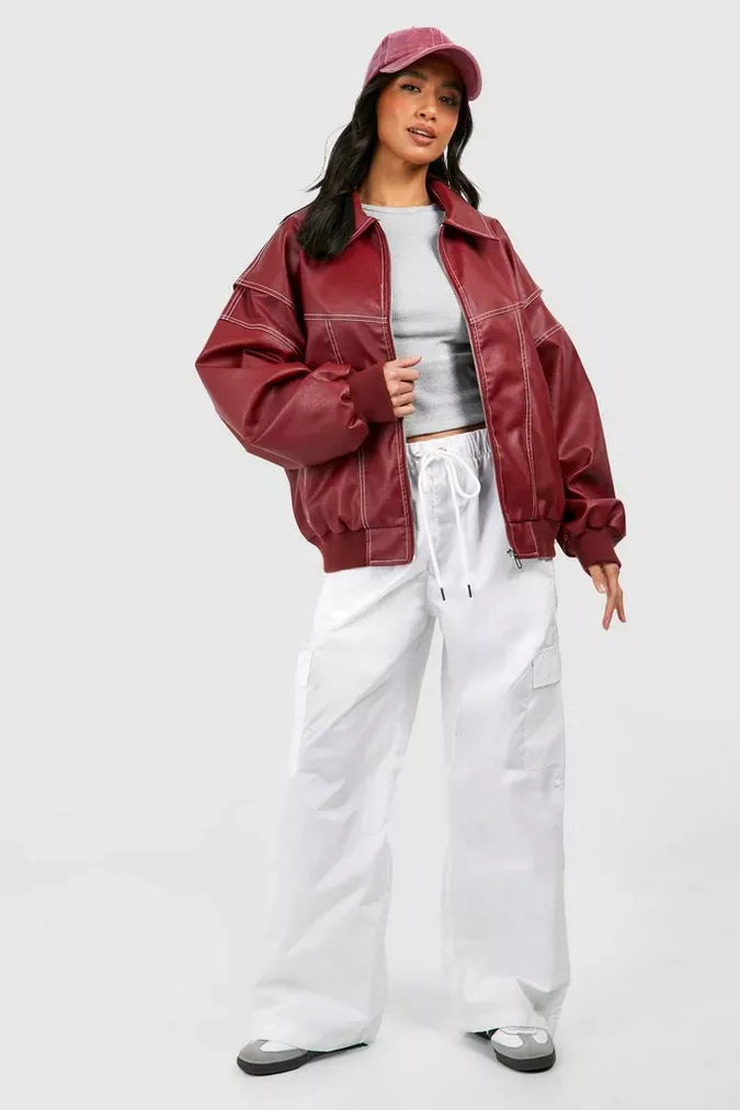 Oversized Leren Jasje Dames | Trendy Faux Leather Jack voor Najaar & Voorjaar