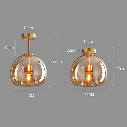 Set van 2 Moderne Koperkleurige Glazen Plafondlampen | Sfeervolle Verlichting voor Hal of Overloop – CopperGlow Duo