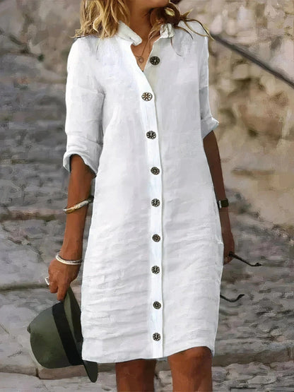 Stijlvolle Linnen Damesjurk met Knoopsluiting | Luchtige Zomerjurk voor Casual of Elegant Gebruik – Elina