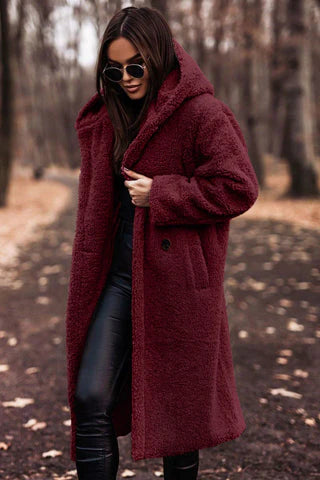Lange Teddy Jas voor Dames met Capuchon | Modieuze Winterjas met Zachte Fleecevoering
