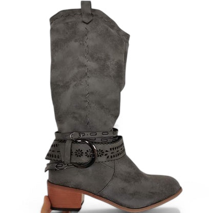 WesternChic Dames Cowboylaarzen – Vintage Kniehoge Laarzen met Zijrits & Trendy Design