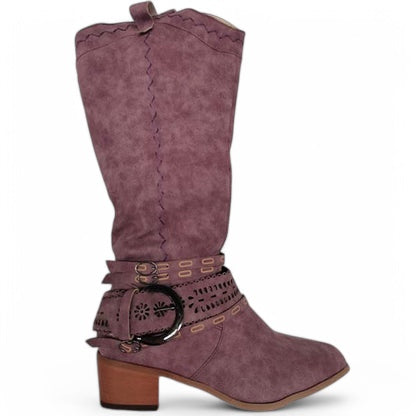 WesternChic Dames Cowboylaarzen – Vintage Kniehoge Laarzen met Zijrits & Trendy Design