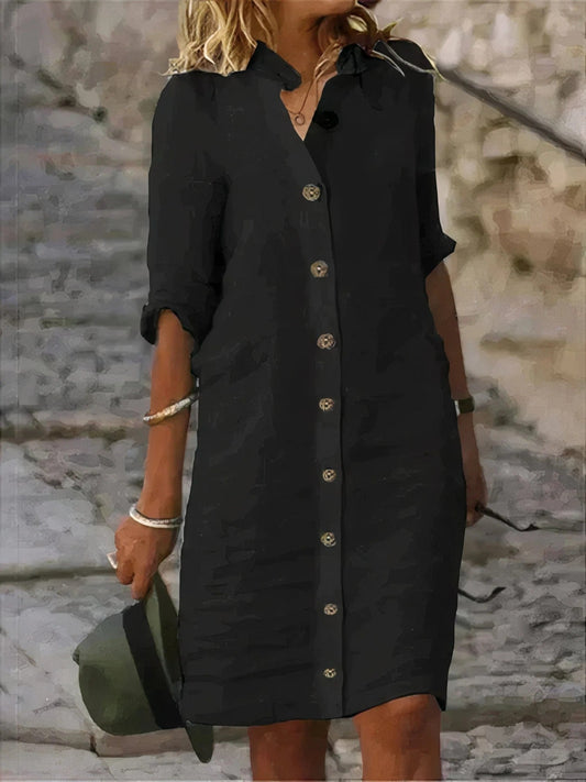 Stijlvolle Linnen Damesjurk met Knoopsluiting | Luchtige Zomerjurk voor Casual of Elegant Gebruik – Elina