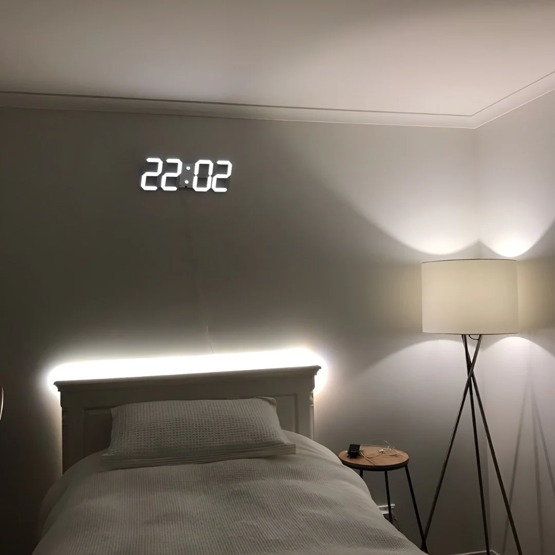 Moderne 3D LED Digitale Wandklok | Grote Dimbare Klok met Tijd-, Datum- en Temperatuurweergave – TimeView 3D
