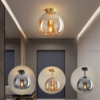 Set van 2 Moderne Koperkleurige Glazen Plafondlampen | Sfeervolle Verlichting voor Hal of Overloop – CopperGlow Duo