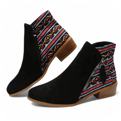 Nova Dames Enkellaarsjes – Leren Ankle Boots met Chunky Hak & Zijrits