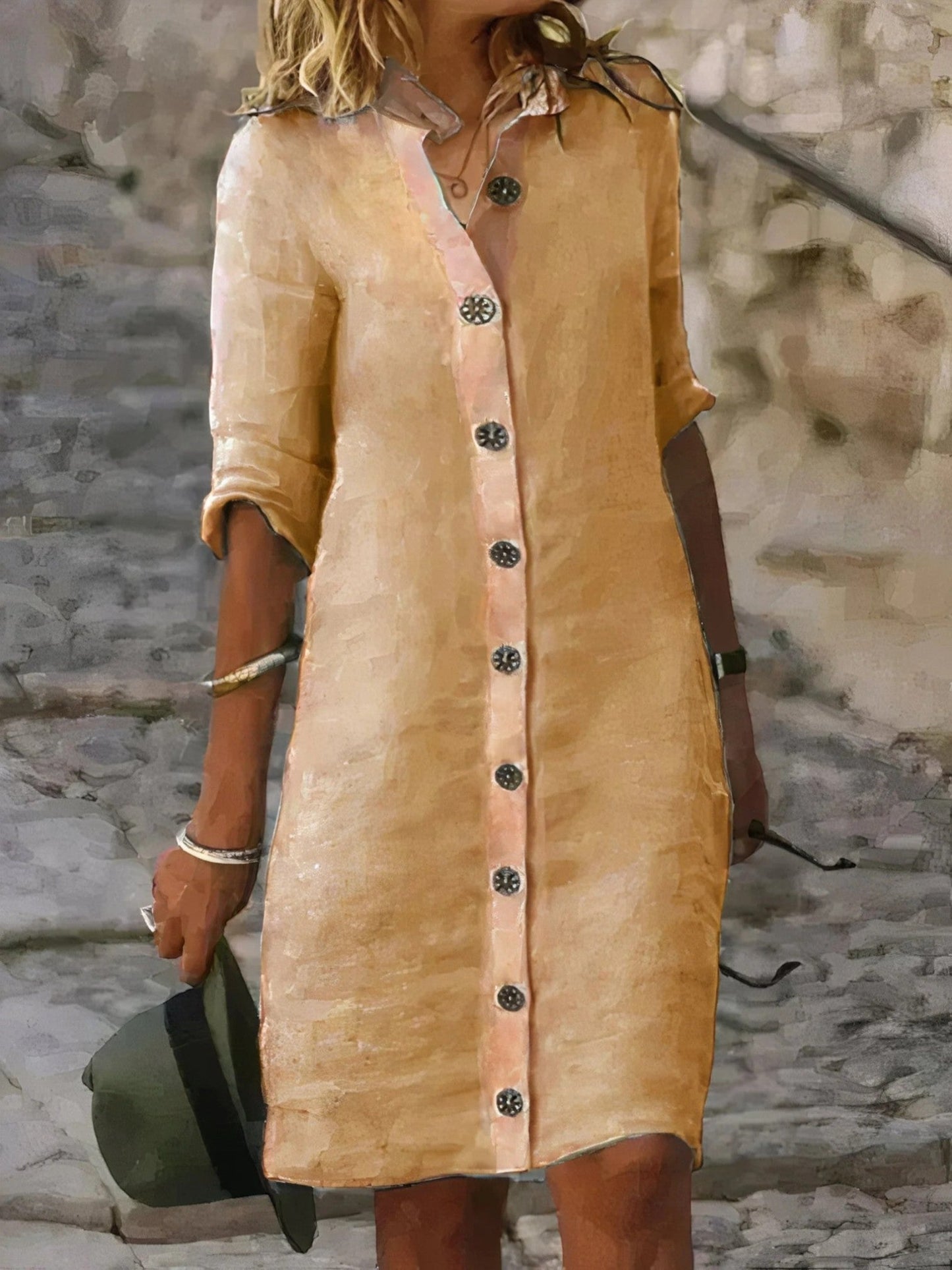 Stijlvolle Linnen Damesjurk met Knoopsluiting | Luchtige Zomerjurk voor Casual of Elegant Gebruik – Elina