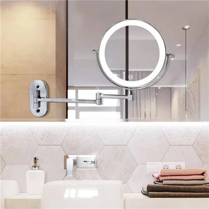 Oplaadbare LED Make-up Spiegel met Vergroting | Chroomzilver Tafelspiegel voor Badkamer – GlowRefine Mirror