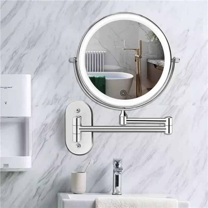 Oplaadbare LED Make-up Spiegel met Vergroting | Chroomzilver Tafelspiegel voor Badkamer – GlowRefine Mirror
