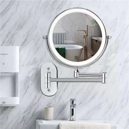 Oplaadbare LED Make-up Spiegel met Vergroting | Chroomzilver Tafelspiegel voor Badkamer – GlowRefine Mirror