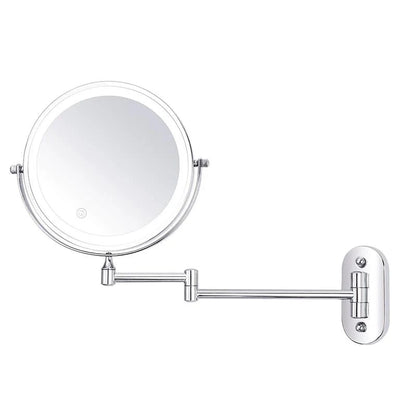 Oplaadbare LED Make-up Spiegel met Vergroting | Chroomzilver Tafelspiegel voor Badkamer – GlowRefine Mirror