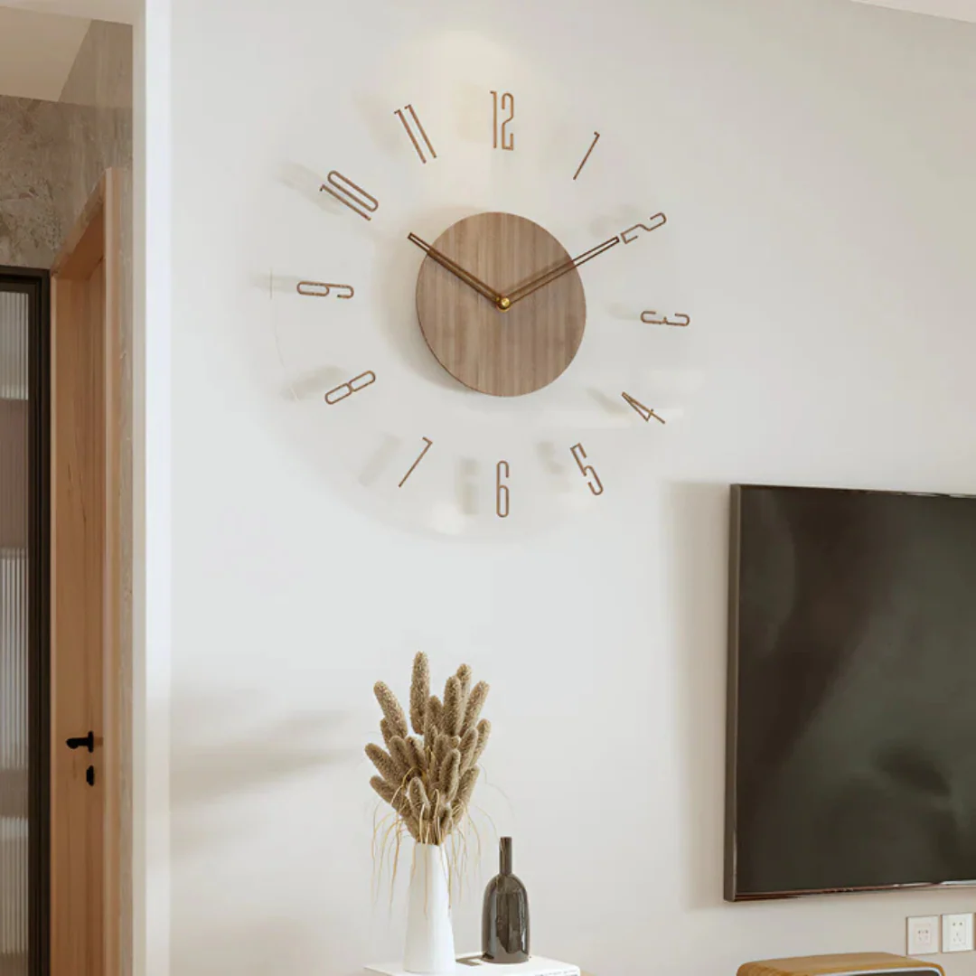 Grote Wandklok van Acryl en Hout | Stijlvolle Designklok voor Woonkamer of Kantoor