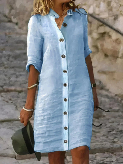 Stijlvolle Linnen Damesjurk met Knoopsluiting | Luchtige Zomerjurk voor Casual of Elegant Gebruik – Elina