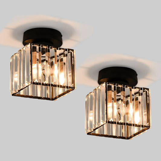 Set van 2 Kristallen Semi-Flush Plafondlampen | Luxe LED Verlichting voor Hal of Overloop – CrystalDuo Hall Lights