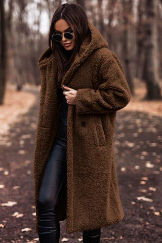 Lange Teddy Jas voor Dames met Capuchon | Modieuze Winterjas met Zachte Fleecevoering