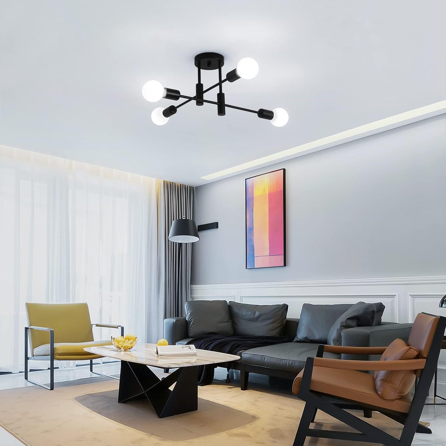 Moderne Zwarte Plafondlamp in Nordic Stijl | Minimalistisch Design voor Woonkamer of Hal – NordBlack Ceiling Light