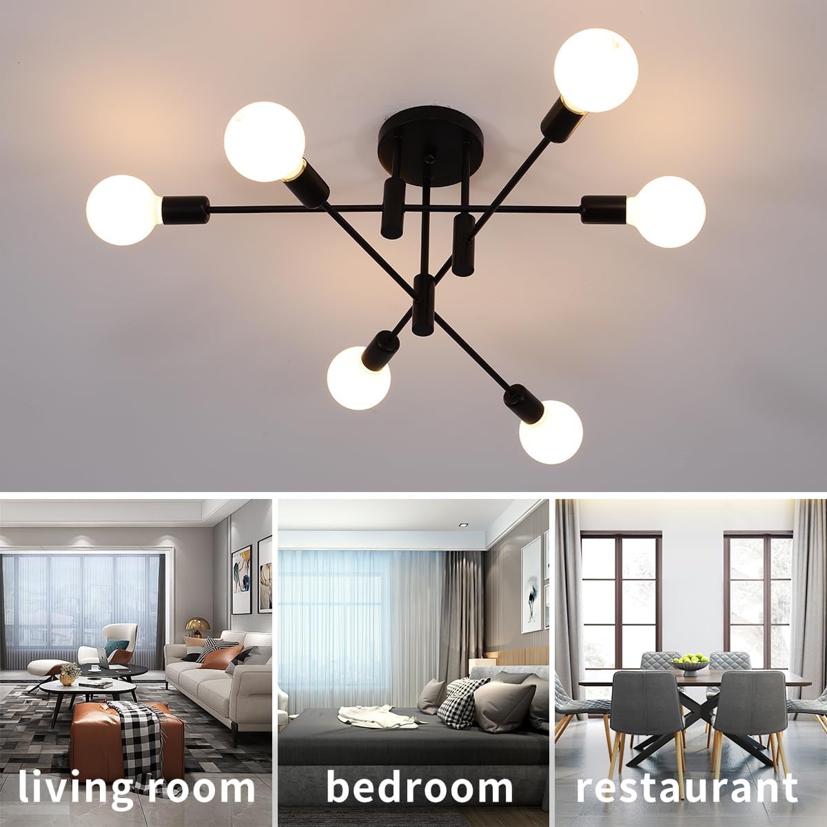Moderne Zwarte Plafondlamp in Nordic Stijl | Minimalistisch Design voor Woonkamer of Hal – NordBlack Ceiling Light