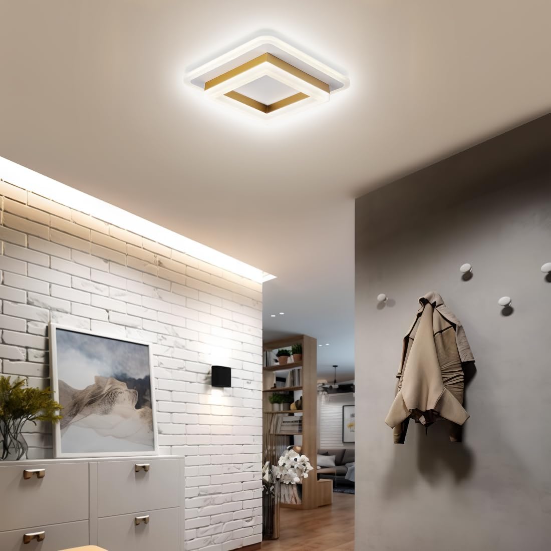 Vierkante LED Plafondlamp voor Hal | Moderne Opbouwlamp voor Gang of Overloop – SquareGlow Hall Light