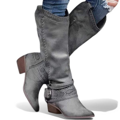 WesternChic Dames Cowboylaarzen – Vintage Kniehoge Laarzen met Zijrits & Trendy Design