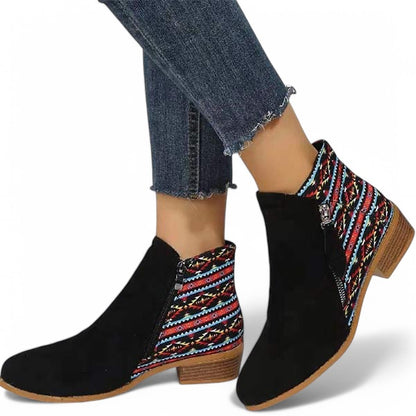 Nova Dames Enkellaarsjes – Leren Ankle Boots met Chunky Hak & Zijrits