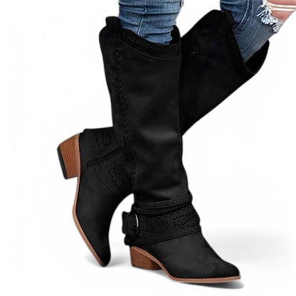 WesternChic Dames Cowboylaarzen – Vintage Kniehoge Laarzen met Zijrits & Trendy Design