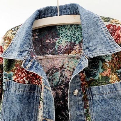 Trendy Gebloemde Denim Jas | Kort
