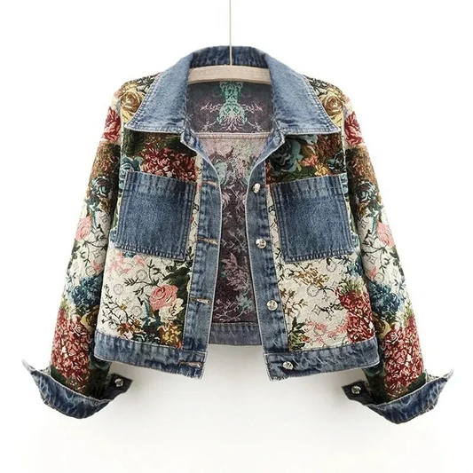 Trendy Gebloemde Denim Jas | Kort