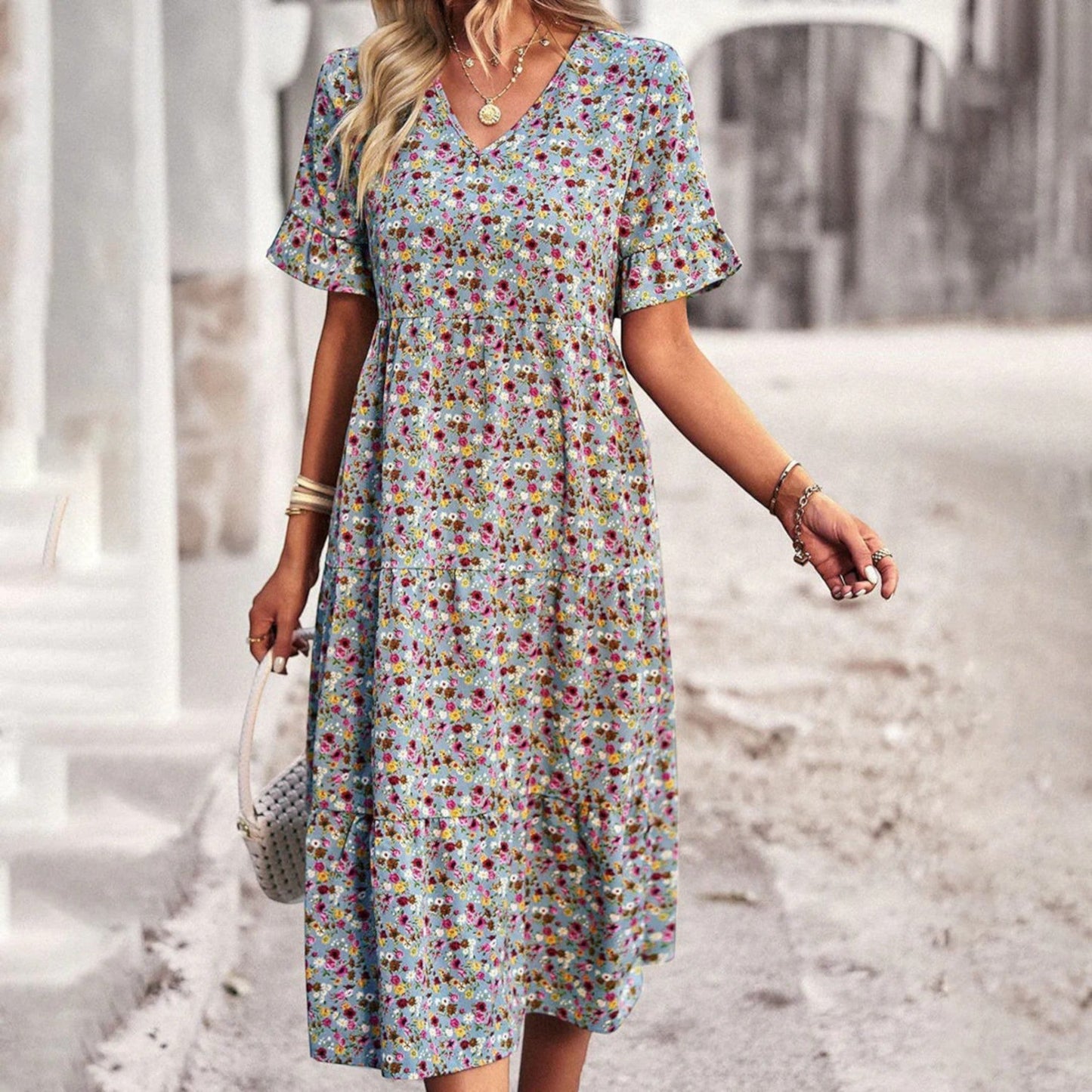 Boho Midi Jurk met V-Hals – Elegantie en Comfort in Eén – Nayeli