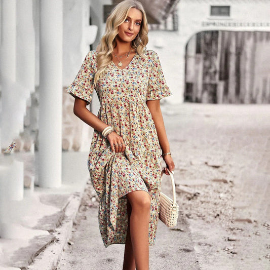 Boho Midi Jurk met V-Hals – Elegantie en Comfort in Eén – Nayeli