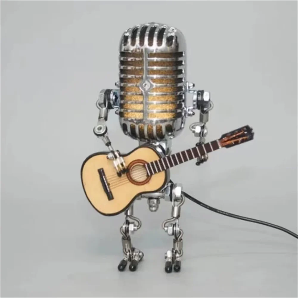 Guitarlamp Robotlamp met Gitaar | Unieke Industriële Tafellamp van Metaal – GuitaroBot Light