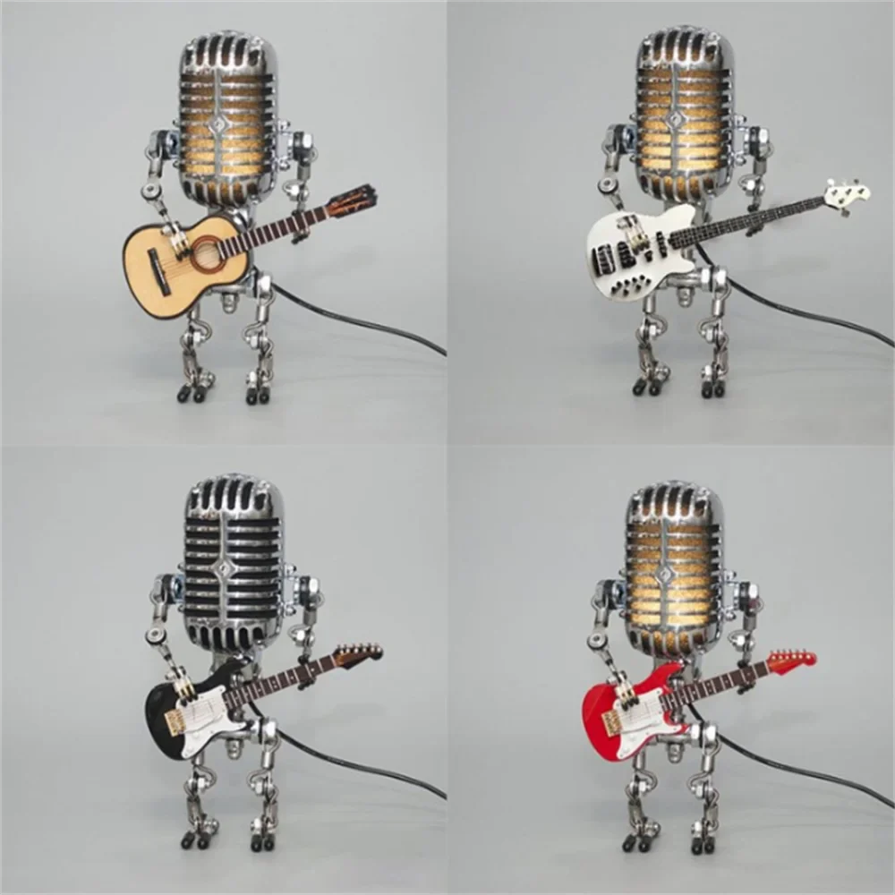 Guitarlamp Robotlamp met Gitaar | Unieke Industriële Tafellamp van Metaal – GuitaroBot Light