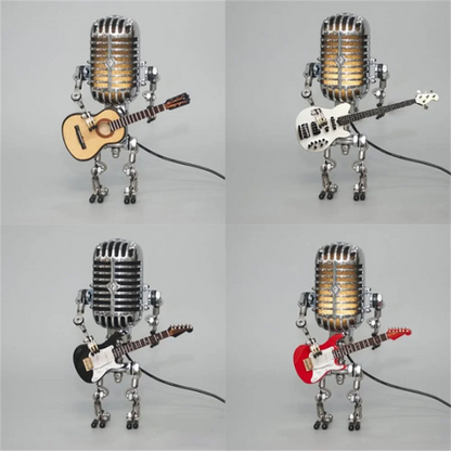 Guitarlamp Robotlamp met Gitaar | Unieke Industriële Tafellamp van Metaal – GuitaroBot Light