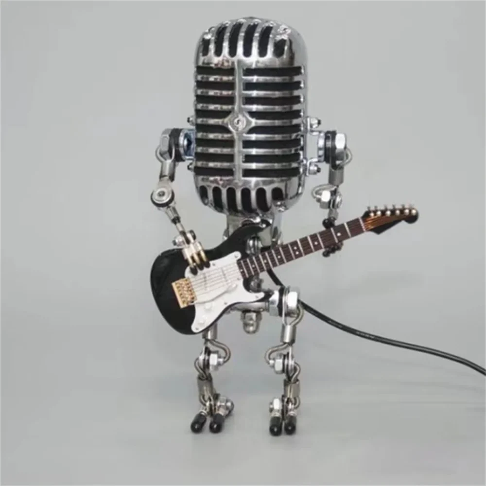 Guitarlamp Robotlamp met Gitaar | Unieke Industriële Tafellamp van Metaal – GuitaroBot Light