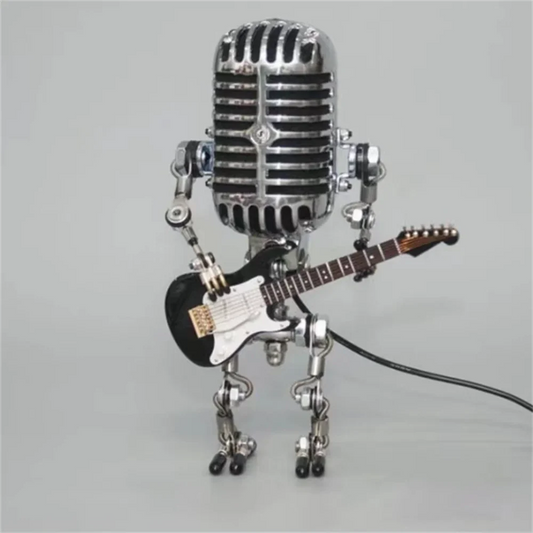 Guitarlamp Robotlamp met Gitaar | Unieke Industriële Tafellamp van Metaal – GuitaroBot Light