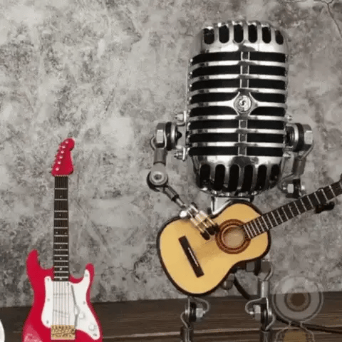 Guitarlamp Robotlamp met Gitaar | Unieke Industriële Tafellamp van Metaal – GuitaroBot Light