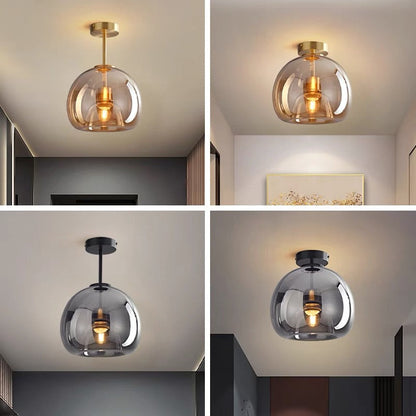 Set van 2 Moderne Koperkleurige Glazen Plafondlampen | Sfeervolle Verlichting voor Hal of Overloop – CopperGlow Duo