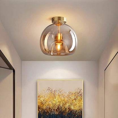 Set van 2 Moderne Koperkleurige Glazen Plafondlampen | Sfeervolle Verlichting voor Hal of Overloop – CopperGlow Duo
